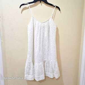 Madewell white daisy stitch cami swing trapeze dress Ruffles Tiered Embroidered